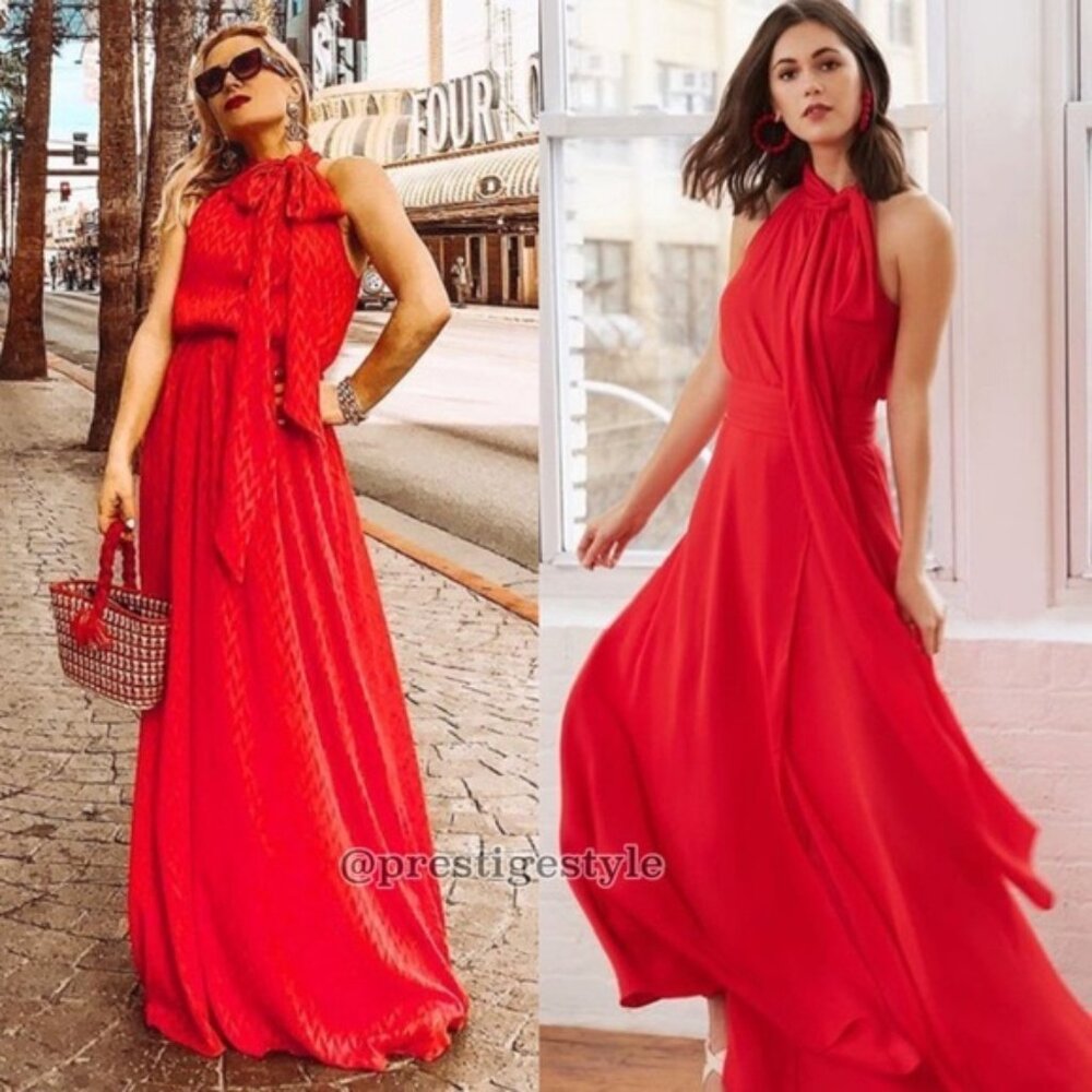 Elegant Red Halter Neck Dress